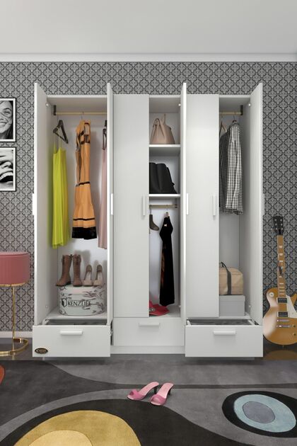 Kenzlife Gardırop 6 Kapılı 3 Çekmeceli Açelya150 Byz Kapaklı