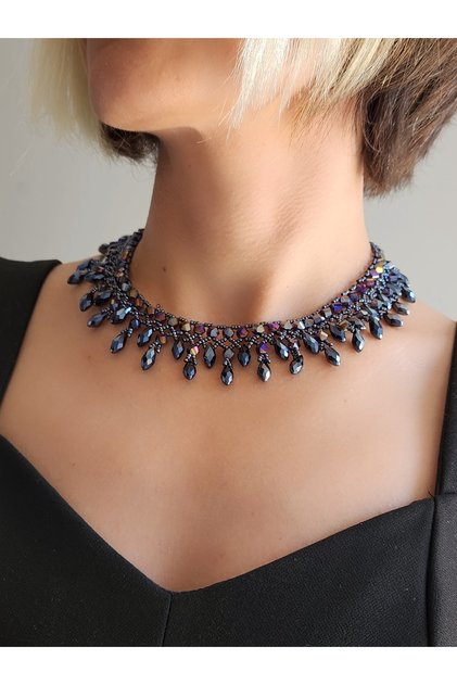 Ethnic Bohemian Sand Crystal Bead Handmade Pendant Necklace