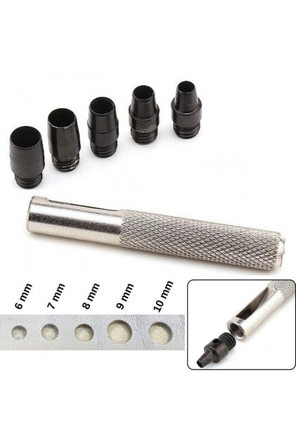 Delik Açma Zımba Set S02, 6 Parça, (6MM-7MM-8MM-9MM-10MM), Deri Hobi El Aleti