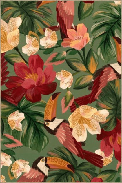 Green Themed Leaf and Flower Patterned Modern Decorative Carpet 5086