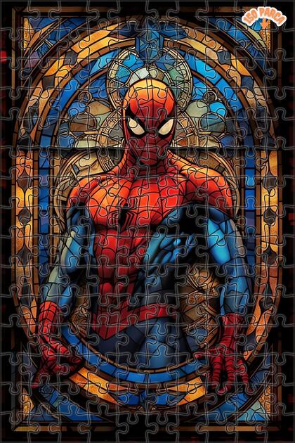 Teona Ahşap Örümcek Adam Vitray Cam Sanatı Çift Katlı Çerçeveli