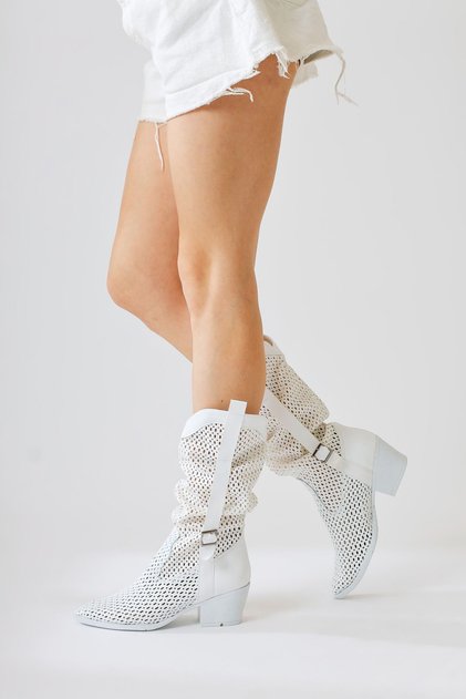 Orietta White Laser Cut Bellows Summer Women's Boots Opportunity Product