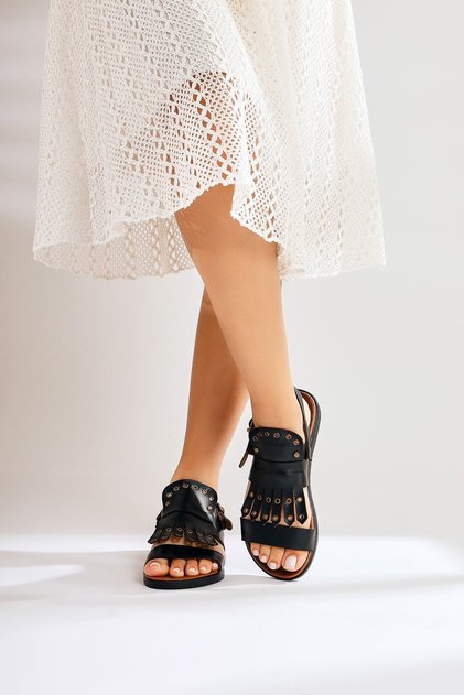 Genuine Leather Mascha Black Studded Detailed Gladiator Women's Sandals Special Offer Product