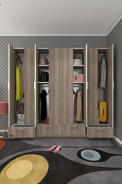 Kenzlife Gardırop 8 Kapılı 4 Çekmeceli Zambak 182*200*42 Crd