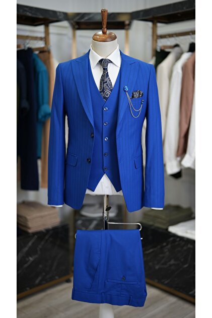 MARK & LONA 青白グラデーション　サイズ50 LONATOLİA Erkek Saks Mavisi Takım Elbise Slim Fit Italyan Stil