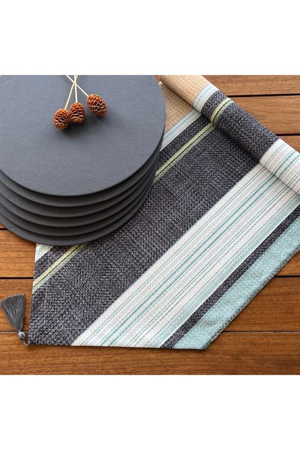 Placemat, 6-Piece Anthracite Color Placemat and Table Runner Cover, Creative Lines Set 2, New Collection