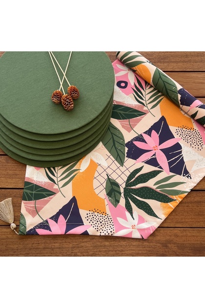 Placemat, 6 Green Placemats and Table Runner Covers, Hidden Garden Set, New Collection