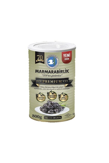 Marmarabirlik Premium 2XL Doğal Salamura Siyah Zeytin 800 Gr