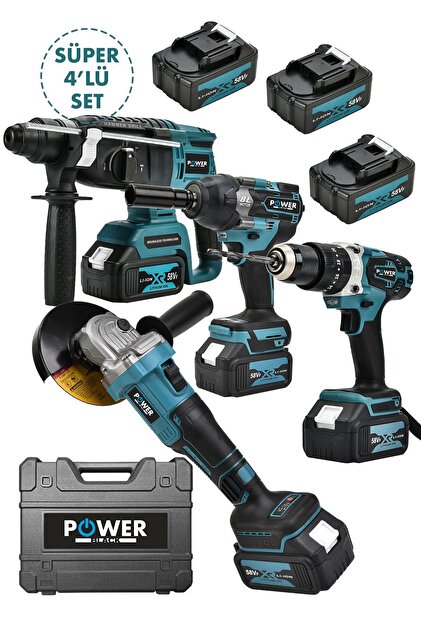 POWER BLACK 4 LÜ SET PROFESYONEL ŞARJLI MATKAP HİLTİ TAŞLAMA BÜYÜK