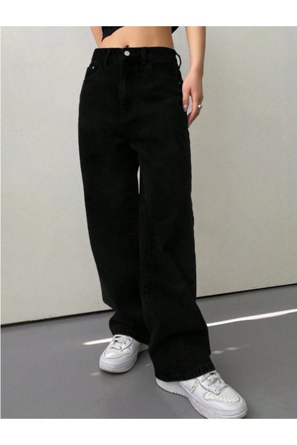 Women's High Waist Black Loose Jeans Black Wide Denim Pants