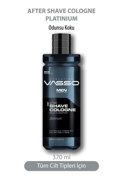 Tıraş Sonrası Ferahlatıcı Profesyonel Parfümlü Kolonya - Vasso Men Platinium 370 ml