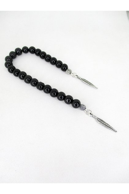 Feather Tassel Onyx Zaza Prayer Beads