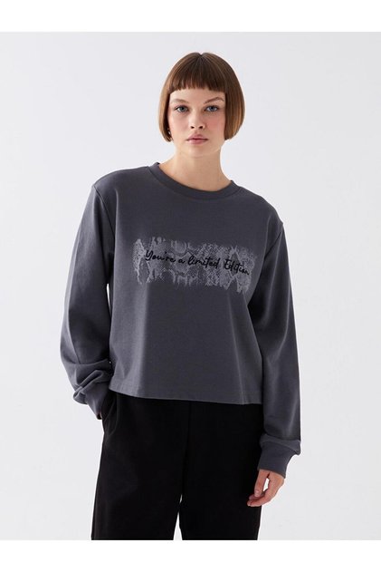 LCW Vision Bisiklet Yaka Baskılı Uzun Kollu Kadın Sweatshirt
