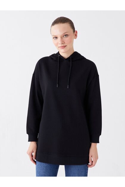 LCW Modest Kapüşonlu Düz Uzun Kollu Kadın Sweatshirt Tunik (W3)