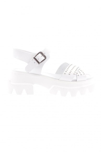 142 Women's White Stone Sandals - Thick Sole and Cross Strap