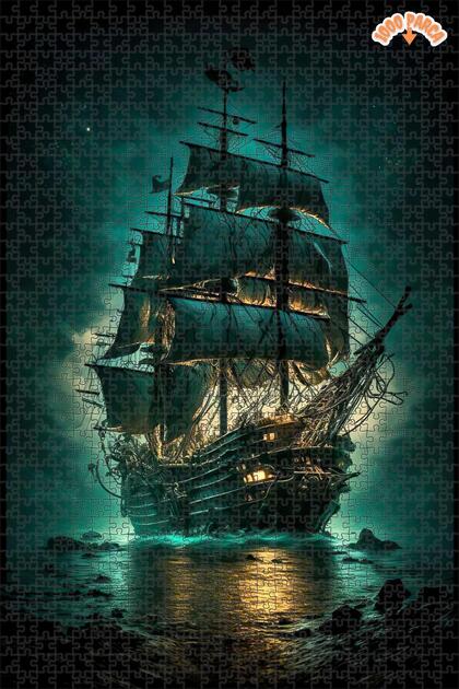 Gece Yolculuğu Mistik Gemi Dekoratif Çift Katlı Çerçeveli Asılabilir Ahşap Puzzle 1000 PARÇA 70X50