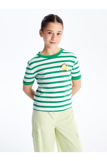 LCW Kids Crew Neck Striped Short Sleeve Girls' Crop T-Shirt