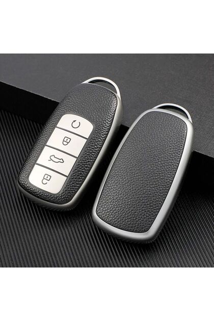 Chery Jaecoo Compatible Tiggo 8 Pro Max, Tiggo 7 Pro Max Avantgarde, Omoda 5 Pro Leather Look Tpu Key Case Cover (Silver)