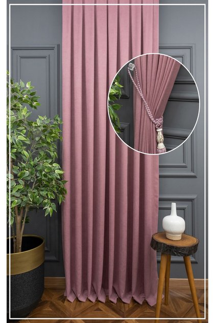 Crown Dried Rose Solid Color Pleated Soft Background Curtain, 1/2 Sparse Pleat, Single Wing