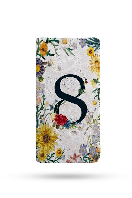 Doğal Taş Kapı Numarası, Uv Baskılı Kapı Numarası 7,5x15cm Desen4 No:8
