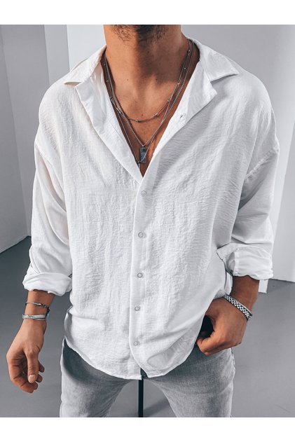Men's Oversize White Linen Look Ayrobin Shirt Thin Summer