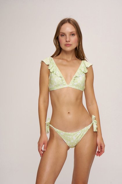 Faux Tulum Yandan Bağcıklı Bikini Altı Matcha