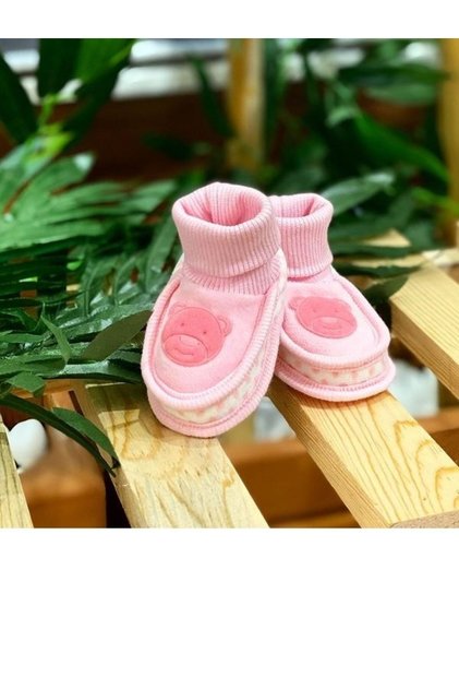 Velvet Newborn Baby Booties Suede Bear Printed