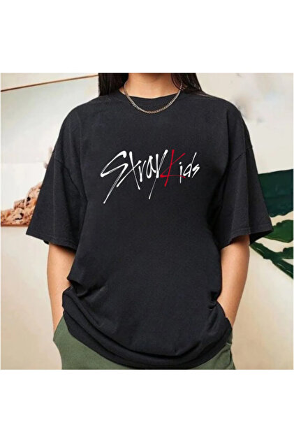 Genel Markalar StrayKids Detail Baskılı Siyah T-shirt HOAN