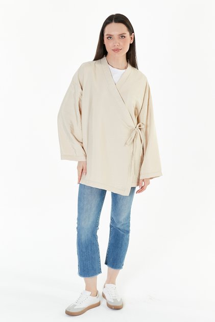 24046 Women's Mink Double Breasted Tied Kimono