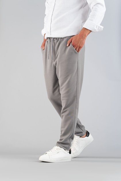 Graue Herrenhose mit elastischem Bund, schmale Passform, dehnbarer Lycra-Basic-Jogger aus Baumwolle