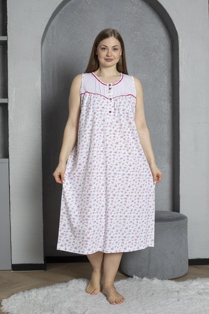 Brand New Cufflink Collar 100% Cotton Combed Plus Size Mother's Nightgown 545