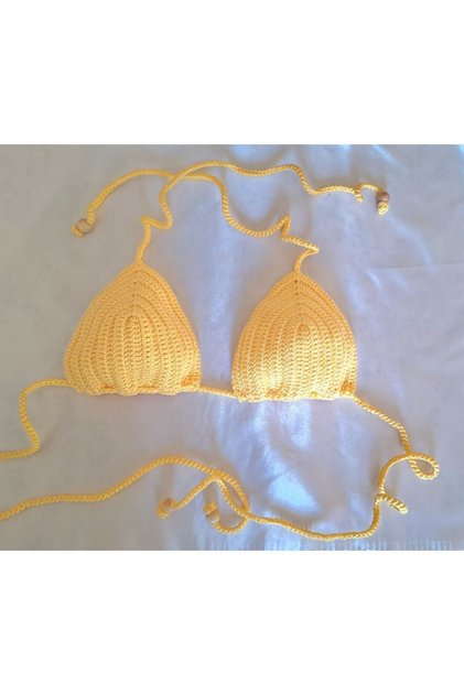 Hand-knitted bikini yellow bikini top crop blouse summer summer beach beach stylish