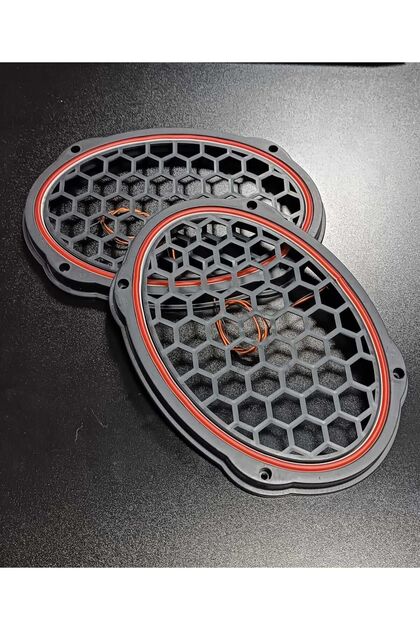 Oval 6X9 Hoparlör Kapağı Plastik Neon Kırmızı Işıklı Vidalı 2 Adet Siyah