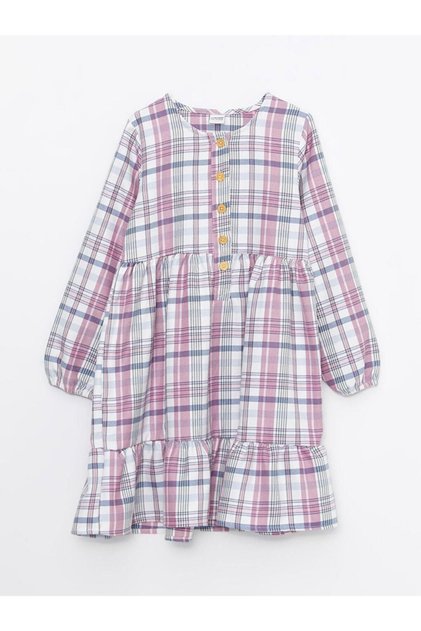 Lcw Kids Crew Neck Plaid Long Sleeve Girls Dress (W2)