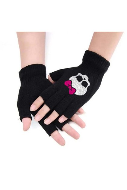 Hello Skull Baskılı Unisex Siyah Kesik Çift Eldiven
