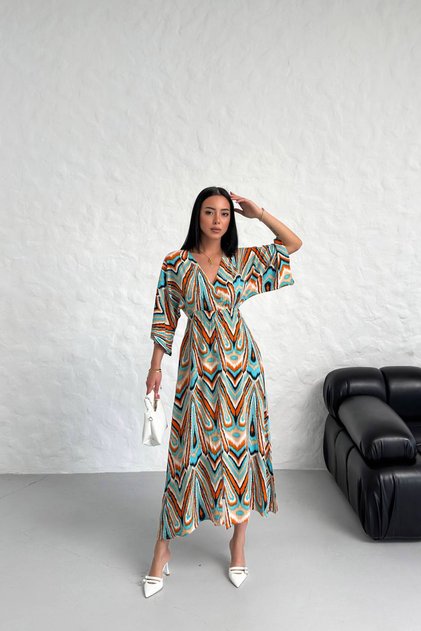women's low sleeve patterned viscose dress NBG021