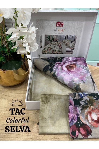 TAC Dijital Saten Nevresim Takimi Selva Gri