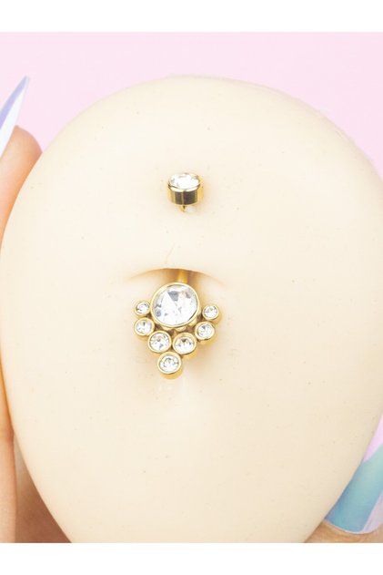 Çoklu Taşlı Damla Çelik Belly Göbek Piercingi