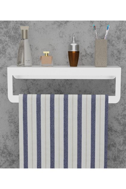 Beyaz Havlu Tutacağı Raf Metal Havlu Askısı Mutfak Banyo Raflı Havluluk Metal Raflı Havluluk Mt42b