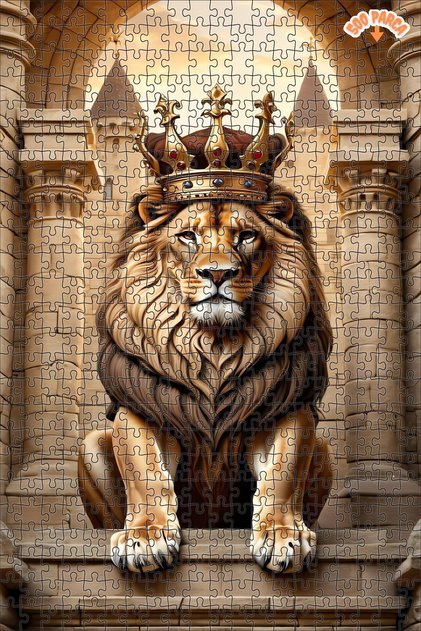 Aslan Kralın Tahtı Dekoratif Çift Katlı Çerçeveli Asılabilir Ahşap Puzzle 500 PARÇA 50X30