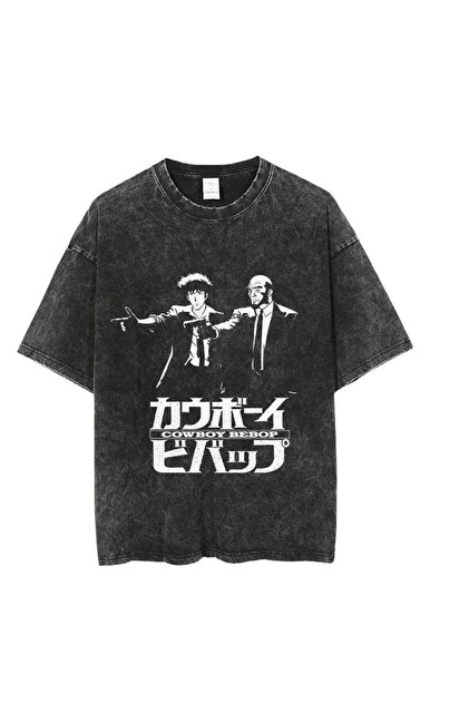 Touz Moda Yıkamalı Anime Cowboy Bebop Baskılı Unisex Oversize