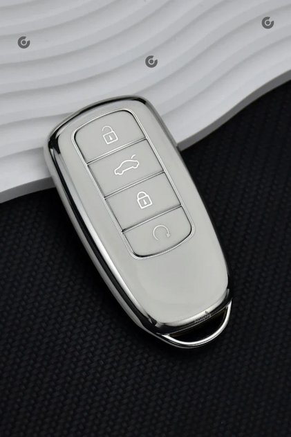 Chery Jaecoo Compatible Tiggo 8 Pro Max, Tiggo 7 Pro Max Avantgarde, Omoda 5 Pro Silver Edge Tpu Key Case Cover (White)