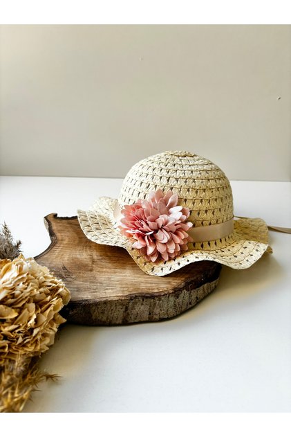 Children's Straw Hat with Flower Accessories