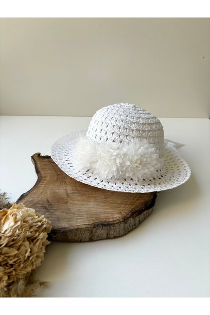Children's Straw Hat with Flower Accessories