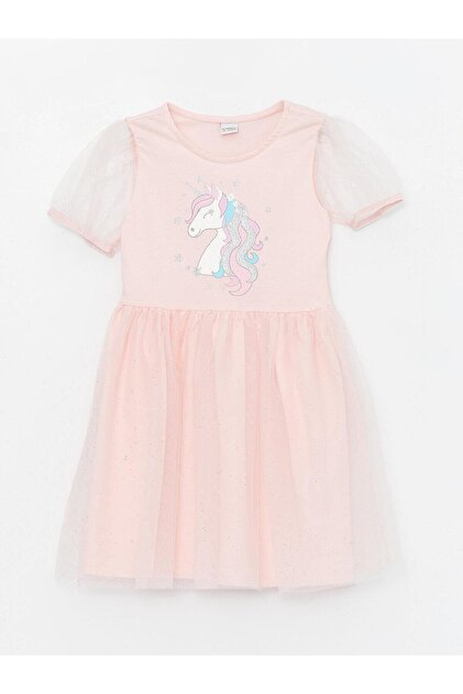 LC Waikiki Girl's Dress LCW Kids, Crew Neck, Short Sleeve- Trendyol