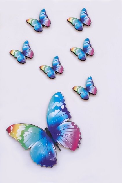 6 Piece Blue Pink Wooden Wall Sticker Ornament with Butterfly Figure Wall Decoration