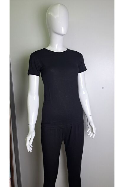 Women's Short-Sleeve Crew Neck Bodysuit, Black