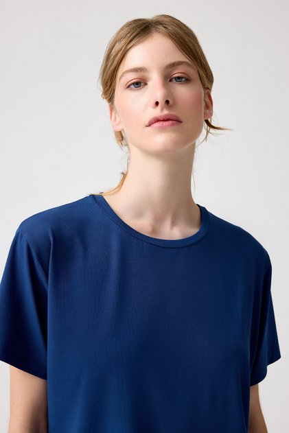 x Melodi Lacivert Oversize Geniş Kalıp Tişört Boyfriend T-Shirt