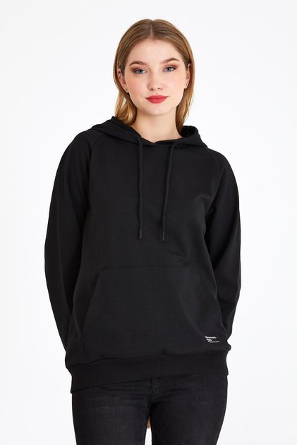 Women's Black Basic Hooded Regular Fit Comfortable Sweatshirt