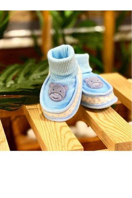 Velvet Newborn Baby Booties Suede Bear Printed
